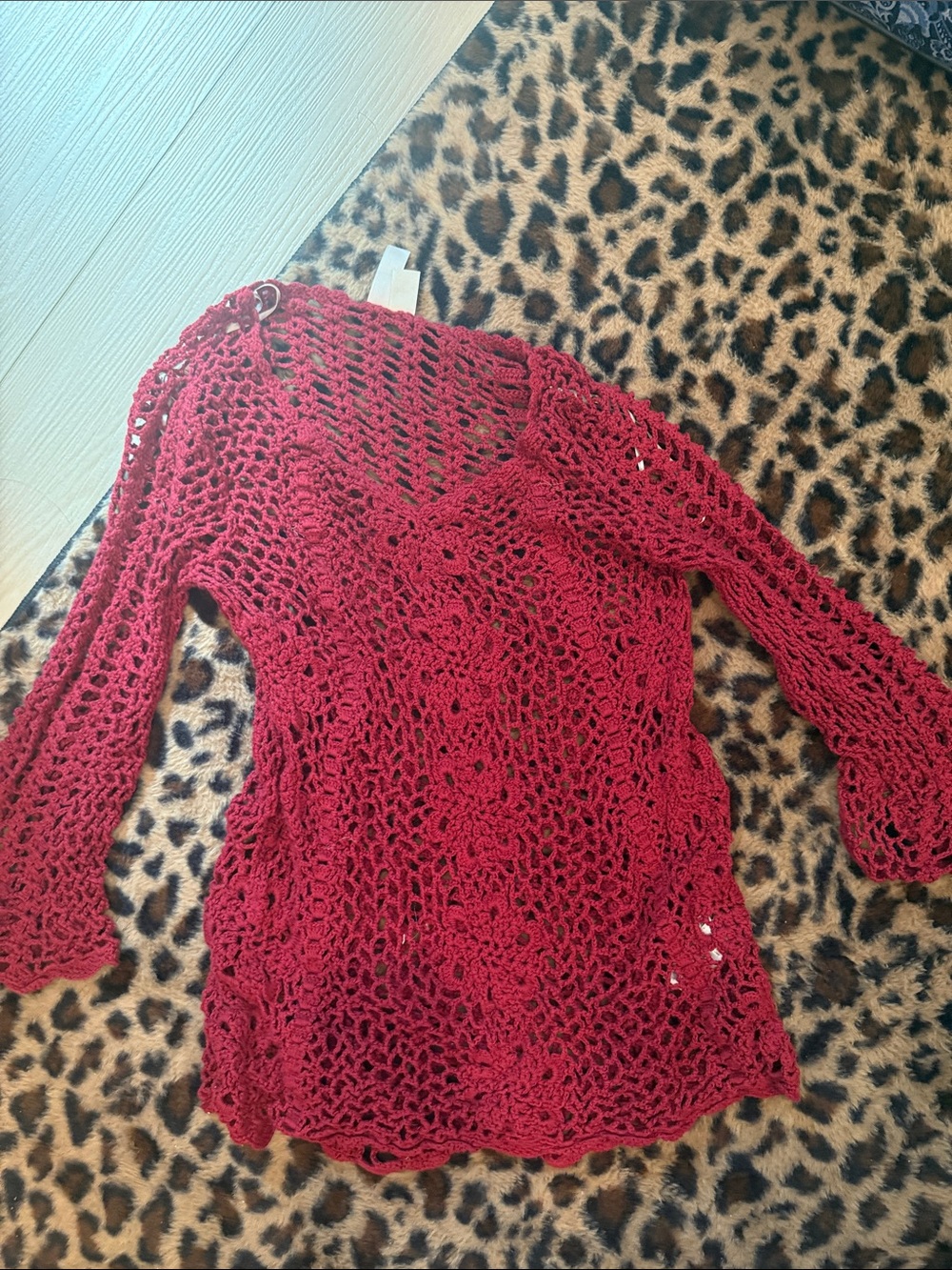Women’s Red Crochet V-Neck Top